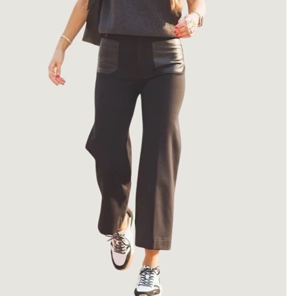 NWT Maeve Anthropologie The Colette Wide Leg Pants Brown Faux Leather Pockets 30